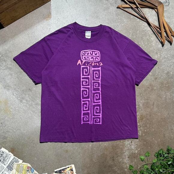 Vintage Y2K Arizona Graphic Tee Mens XL Purple 2000s Aztec Print Skater Shirt - Picture 1 of 5
